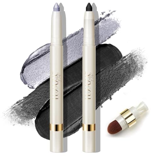 LUXAZA PRO 2PCS Eyeshadow Makeup Stick, Cream Shimmer, Eyeshadow Highlighter Makeup Eye Brightener Pencil Sticks Cosmetics, with Built-in Brush and Sharpener, S5M6 Goth-Town