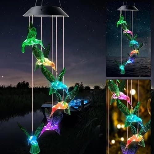 Solar Green Hummingbird， Color Changing Wind Chimes for Outside, Waterproof Solar Powered Wind, Solar Light LED Multi-Color Light Cover Gift for Christmas Garden Decor (Green Hummingbird)