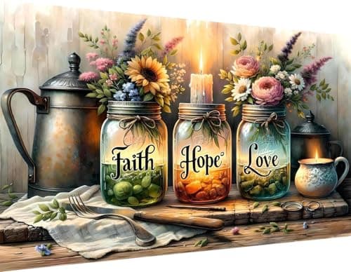 ijbnhd 5D Large Diamond Painting Kits for Adults, Faith,Hope,Love Wishing Bottle Extra Large Diamond Art kit for Beginner, DIY Full Drill Round Gem Art Crafts for Adults Home Wall Decor 16x28inch