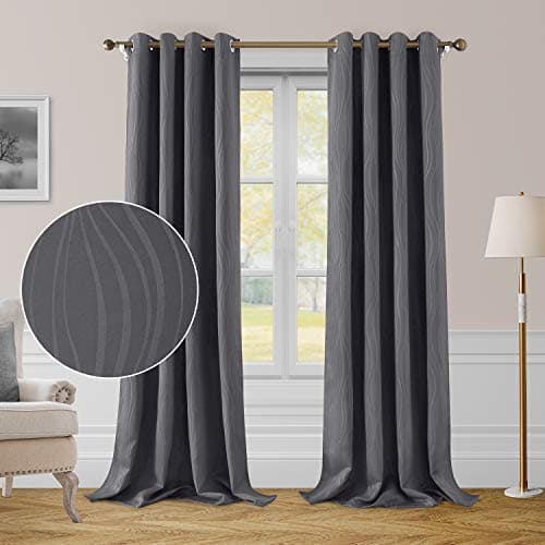 HOMEIDEAS Grey Blackout Curtains 52 X 108 Inch Length Wave Line Embossed Grommet Room Darkening Thermal Insulated 2 Panels Window Drapes for Living Room Bedroom