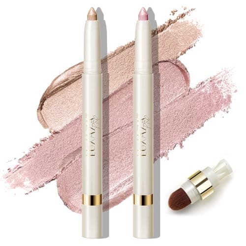 LUXAZA PRO 2PCS Eyeshadow Makeup Stick, Cream Shimmer, Eyeshadow Highlighter Makeup Eye Brightener Pencil Sticks Cosmetics, with Built-in Brush and Sharpener, S1S3 Sunkissed-Glow