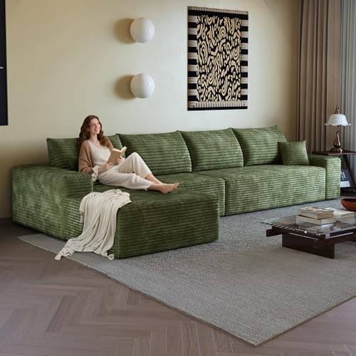 RENDGO 135" Cloud Sectional Boneless Couch with L-Shape Chaise,Modern Modular Sofa with Deep Seat,Upholstered Couches for Living Room Bedroom,No Assembly Required,Camel