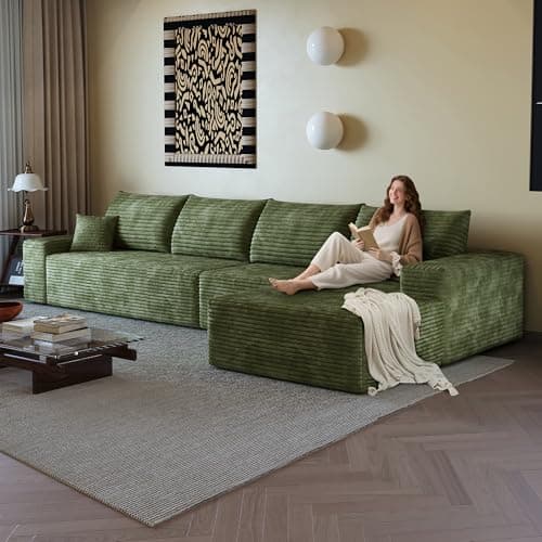 RENDGO 135" Cloud Sectional Boneless Couch with L-Shape Chaise,Modern Modular Sofa with Deep Seat,Upholstered Couches for Living Room Bedroom,No Assembly Required,Camel