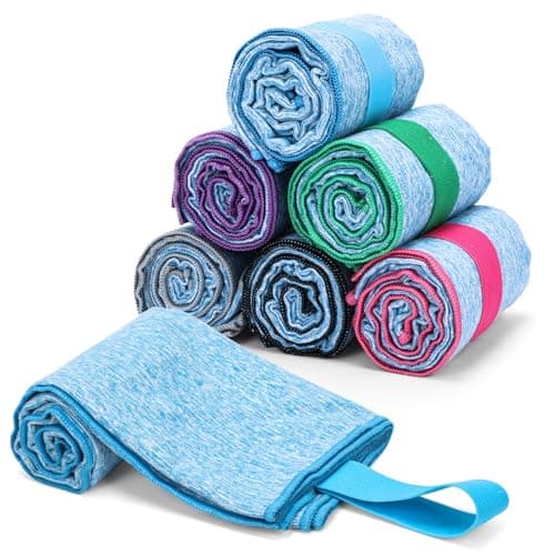 KISS QUEEN 6 Pack Sweat Towels for Men Women Working Out Lightweight Quick-Dry Microfiber Gym Towel for Running Fitness Yoga Tennis Riding Hiking Exercise Fishing(6 Pack(Blue))