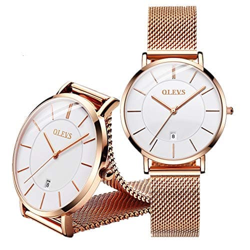 OLEVS Ultra Thin Gold Plated White Dial Watches for Women Waterproof Women's​ Self Love Splurge Gold Plated Dainty Elegant Dress Watch Stainless Steel Date Thin Women's Watch Christmas Gift for Her