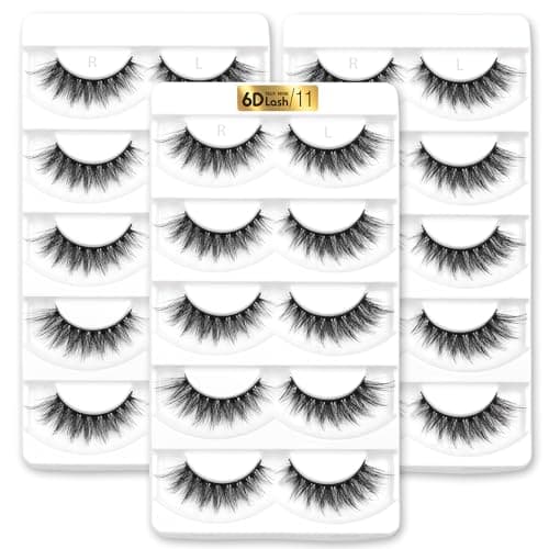 Aillen False Eye Lashes Wispy Mink, Fluffy False Lashes Natural Look 6D Volume Pack, Suitable for All Face Types