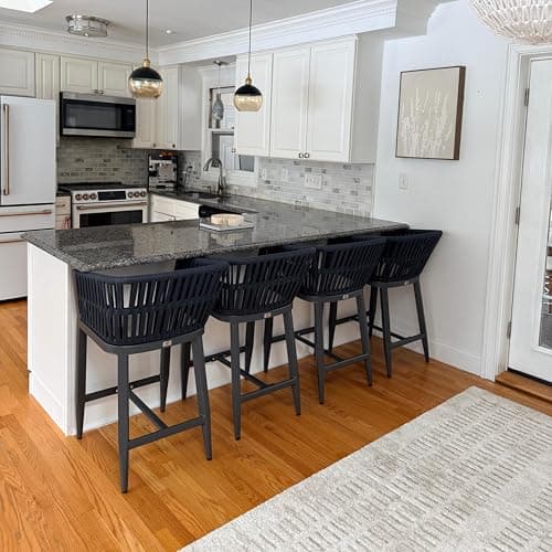 PURPLE LEAF Outdoor Counter Height Bar Stools Set of 2 for Overweight Wicker Rattan Patio Barstools Woven Modern Bar Chairs with Backrest and Cushions for Garden Outside Grey