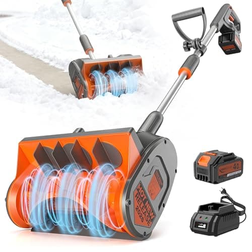 Keenstone 12" Snow Shovel, Electric Snow Blower with 21V 4.0Ah Battery & Fast Charger, Brushless Motor, 300lbs/Min Snow Removal, 10ft Throw Distance, 8lb Lightweight Design for Driveways & Walkways