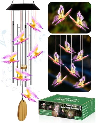 Mothers Day Mom Gifts, Solar Wind Chimes for Outside, Gifts for Mom Grandma Wife, Solar Butterfly Light Outdoor Hanging for Yard Garden Decoration, Automatic Color Changing, Butterfly Purple