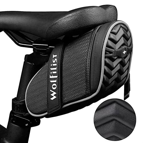 WOLFILIST Bike Seat Bag - Saddle Bag for Mountain and Road Bikes, Cycling Seat Pack with 3D Shell Design, Fits Under Seat (Black)