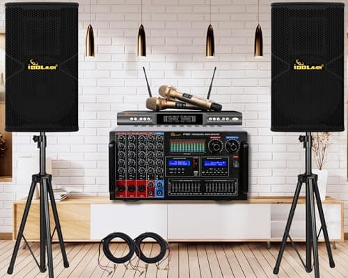 IDOLpro Premium Karaoke Speaker IPS-P18 1800W and 8000W IP-6800 Console Mixing Amplifier with HDMI//Equalizer/Digital Optical Input and Dual High End Anti Feedback Wireless Microphones