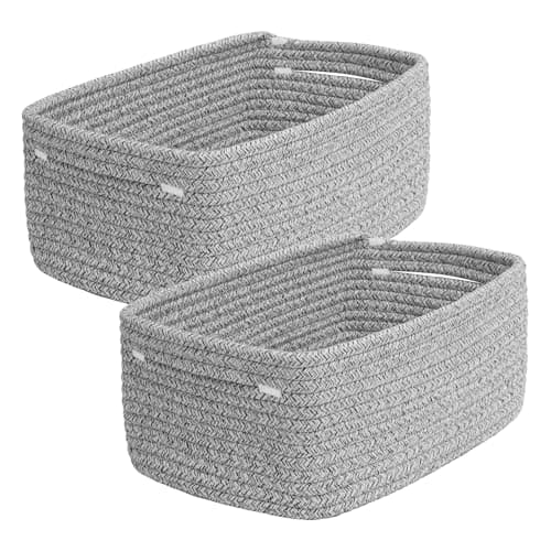 QFLQFL Small Woven Storage Basket,Medium Storage Baskets,Mini Cotton Rope Basket,For Shelves,Nursery,Office,Bathroom,And More–Perfect For Organizing&Décor