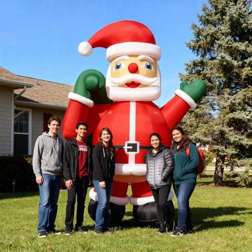 Giant 12Ft Premium Christmas Inflatable Santa Claus with Blower Blow up Christmas Decorations Outdoor Holiday Decor for Outdoor Yard Lawn Christmas Party (Without Build-in LED Lights)