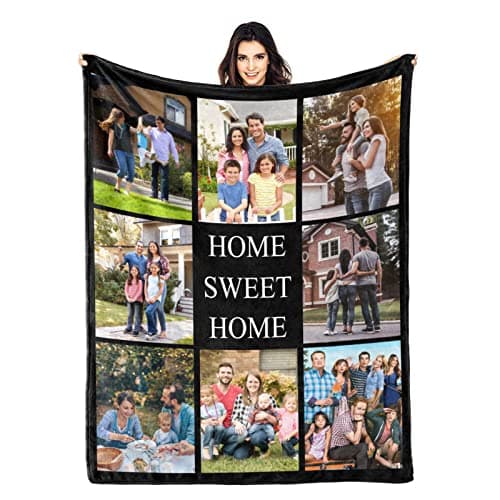 HYHSJY Custom Blanket Personalized Throw Blanket with Home Sweet Home, Customized Throws Blankets with Photo and Text as Gifts for Family, on Mothers Day, Fathers Day, Birthday, Anniversary