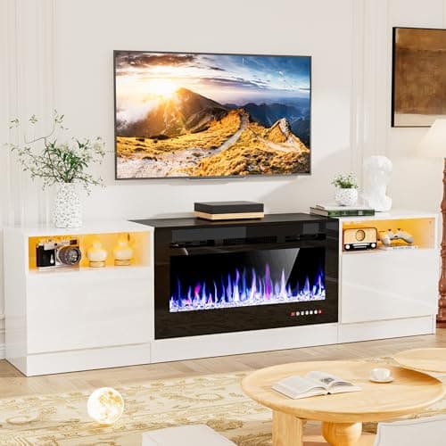 Ancohom Fireplace TV Stand with 36" Electric Fireplace,Entertainment Center for TVs up to 80", Modern Media TV Console with Adjustable LED Light for Living Room