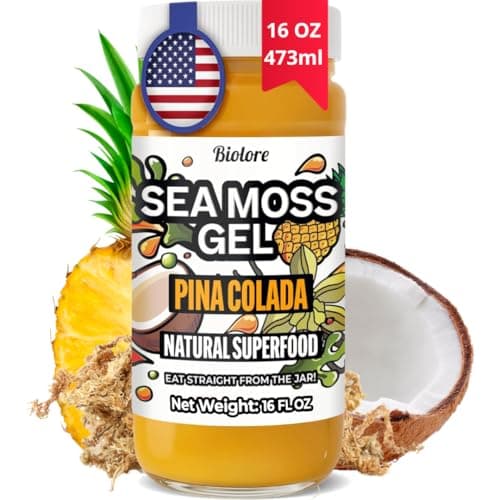 Biolore Pina Colada Sea Moss Gel 16 oz - No Added Sugar, Vegan, Made in USA - Wildcrafted Sea Moss Superfood with 92 Essential Vitamins - Ready to Use, No Prep Needed