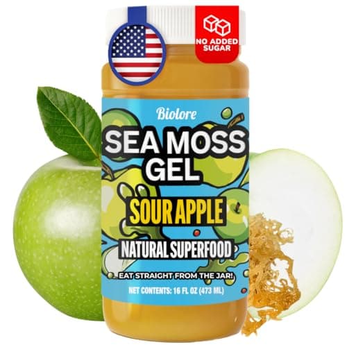 Biolore Sour Apple Sea Moss Gel 16 oz - No Added Sugar, Vegan, Made in USA - Wildcrafted Sea Moss Superfood with 92 Essential Vitamins - Ready to Use, No Prep Needed