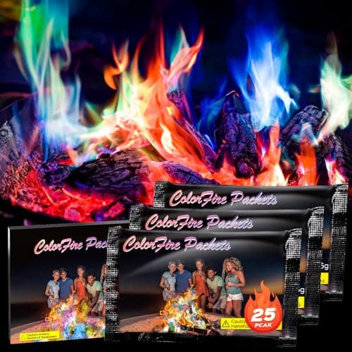 25 Pack Colorful Flames Color Fire Packets Fire Pit for Campfire,Fire Color Packets Camping Accessories for Kids & Adults,Outdoor Fire Changing Flame Powder. (25 Packets)