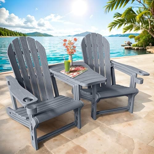 QuinnAndSunny HDPE Adirondack Chairs Set of 2, All-Weather Patio Chairs,Wooden Textured Lawn Chair for Garden,Poolside, Backyard, Deck, Fire Pit,Grey