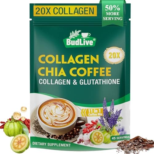 20X Collagen Chia Coffee, 11 in 1 Chia Coffee Mix with Collagen & Chia Seeds, Goji Berry, Supports Hair, Skin & Nails, Boost Beauty & Energy, Sugar Free, Vegan, Gluten-Free, 45 Servings, 1PACK