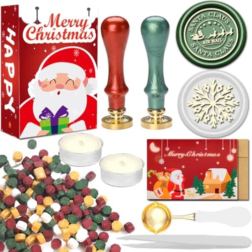 WUERLIN Christmas Wax Seal Stamp Kit,Santa Claus Wax Seal Stamp add Snowflake with Deep Engrave Great for Decoration Holiday Cards New Year Envelopes (Santa Sealing KIT)