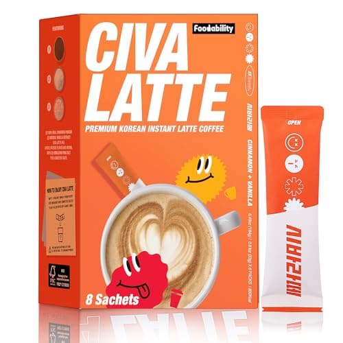 CIVA LATTE Instant Latte Coffee, Cinnamon Pink Salt Vanilla Flavor, 8 Single-Serve Sachets - No Trans Fat/Cholesterol, Korean Instant Café