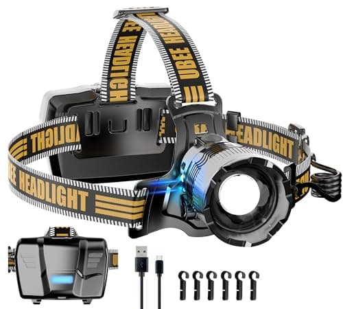 Headlamp Rechargeable, 800LM Head Lamp Super Bright LED Head Lamps with 7 Modes & IP68 Waterproof Rechargeable Headlamp,Adjustable Head Lamp for Outdoor Camping Hiking Climbing