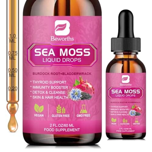 Sea Moss Liquid Drops - Organic Irish Sea Moss with Black Seed Oil, Burdock Root, Bladderwrack, Elderberry, Vitamin C, D3 | 6X Stronger Seamoss Support Immune, Energy, Digestive, Hair Health - Vegan