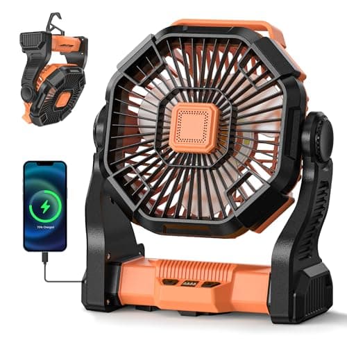 Doviluxe Camping Fan Battery Powered -20000mAh Portable Rechargeable Fans Light, Battery Operated Fan for Camping Hook 4 Speed Quiet Cordless USB Personal Cooling for Desk Home Beach Tent BBQ