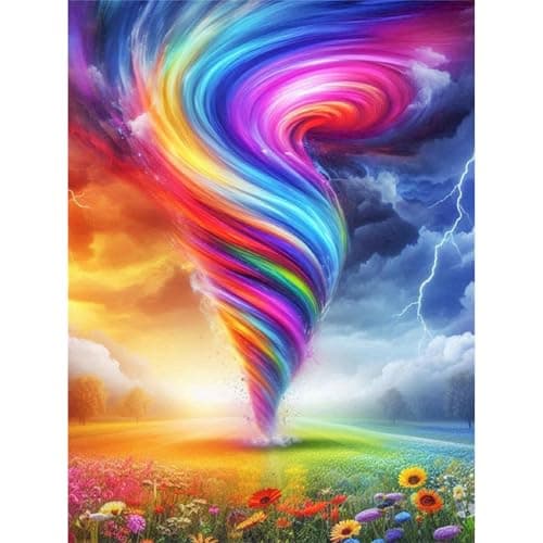 Lophomie Diamond Art Kits for Adults, 5D DIY Rainbow Storm Diamond Painting Kits for Adults Beginners, Diamond Dots Kits Gem Arts Crafts for Home Wall Decor 12x16 Inch