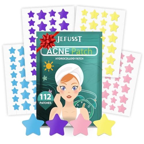 Jefusst Star Acne Patches 112 Dots, Star Pimple Patches Hydrocolloid Acne Patches for Face Cute Zit Patches Pimple Stickers Acne Dots - Purple, Blue, Pink and Yellow
