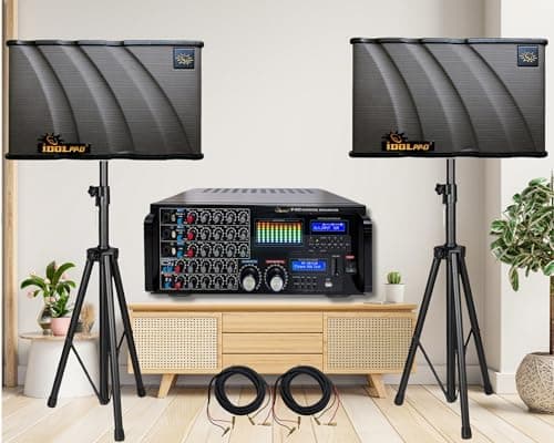 IDOLpro 3000W Home Karaoke System with New Bluetooth Mixing Amplifier and Dual 10" 3 Way 1000W Speakers and Heavu Duty Stands