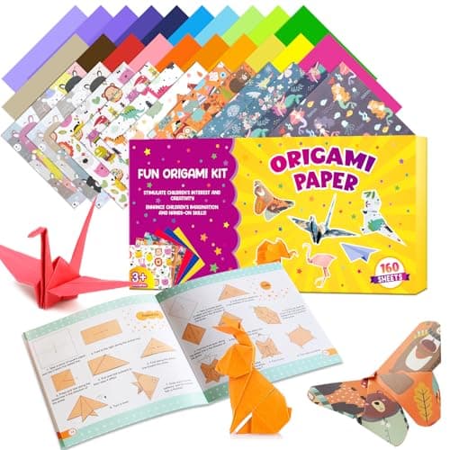 Pigipigi Kids Craft Origami Paper Kit for Kids Ages 5-8 8-12, with Guiding Book, 160 Sheets DIY Art and Crafts Supplies, Colorful Folding Papers Set Projects Gifts Activity for Boy Girl Toy(Forest)