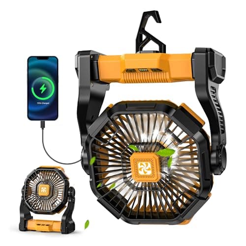 Doviluxe Camping Fan Rechargeable - Battery Powered Fans Light, 20000mAh Portable Camping Fan for Tents, Hook Rotation Battery Operated Fans for BBQ Travel Desk Beach with Ventilador Recargable