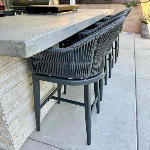 PURPLE LEAF Outdoor Counter Height Bar Stools Set of 4 Patio Metal Modern Wicker Rattan Bar Chairs Woven Aluminum Barstools with Back and Cushions for Balcony Garden Indoor Kitchen Outside Gray