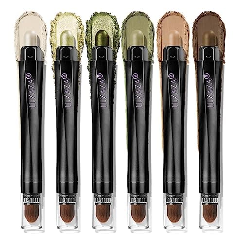 LUXAZA PRO FIREFLIES LIGHT Eyeshadow Stick Makeup 6PCS Set, Green Metallic Shimmer Matte Cream Eye Shadow Eyeliner Brightener Pencil Crayon - FIREFLIES LIGHT
