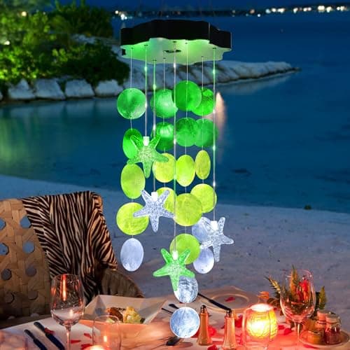 Solar Shell Gift for Mom Grandma Girls, White & Green Solar Christmas Wind Chimes for Outside, Outdoor Decorative Mobile Lights for Garden, Yard, Patio, Window, Party, Christmas Decorations