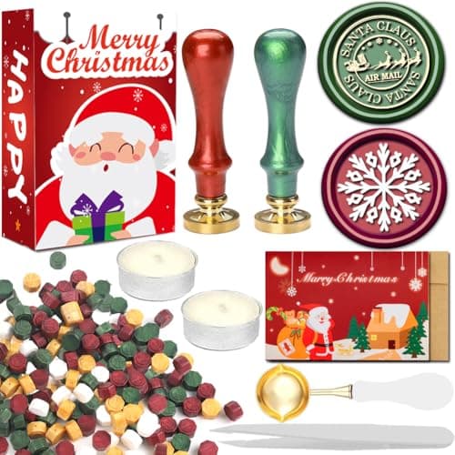 WUERLIN Christmas Wax Seal Kit - Santa Claus & Snowflake Wax Stamps, Deep Engrave, Great for Decoration, Christmas & New Year Cards & Envelopes
