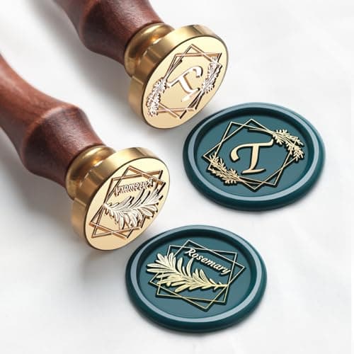 VSECUON Letter T Wax Seal Stamp Rosemary Initial, 2pcs Value Pack Wax Seal Kit with Vintage Rosewood Handle Decorative Gift for Wedding Art Invitations Christmas