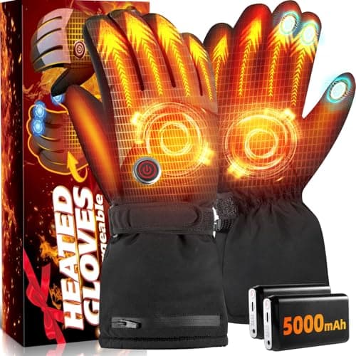Heated Gloves for Men Women - Rechargeable 5V 5000mAh Battery Heated Gloves, Upgrade Electric Heating Gloves with Touchscreen & 3 Heating Levels for Winter Outdoor Work Skiing Hiking Camping