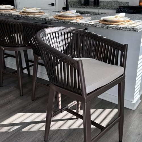 PURPLE LEAF Outdoor Counter Height Bar Stools Set of 2 Patio Metal Modern Wicker Bar Chairs Woven Aluminum Barstools with Back and Cushions for Balcony Garden Indoor Kitchen Island Poolside Coffee