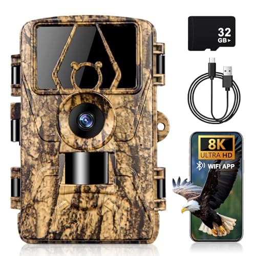 Fruaros Trail Camera WiFi 8K 64MP with 32GB Card, No Glow Night Vision Motion Activated Waterproof Game Camera, Fast 0.05s Trigger APP Control for Hunting Deer (32, GB)