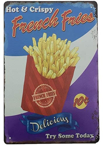 AIQIBAO Metal Vintage Tin Sign Decor French-Fries for Kitchen Home Diner Bar Pub Coffee Retro Art Sign 12" X 8"