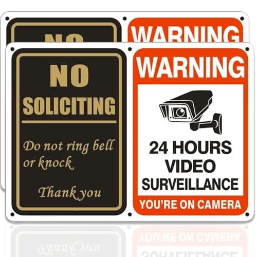 No Soliciting Sign & No Tresspassing Sign 2 in 1 Aluminum UV Ink Printed Yard Sign for House, Yard, Front Door 24 Hours Video Surveillance Private Property Metal Signs 7 x 10 inch (2 Pack)