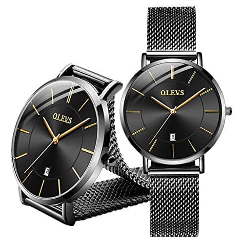 OLEVS Thin Watches for Women Waterproof Black Inexpensive Minimalist Watches Stainless Steel with Date Women Analog Quartz Watch for Birthday Party Christmas Valentine's Day