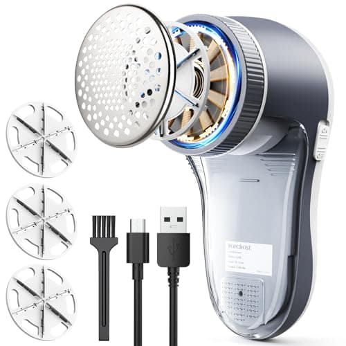 POPCHOSE Fabric Shaver, Sweater Shavers to Remove Pilling, Lint Shaver with 6-Leaf Blades, Electric Lint Remover for Clothes, Couch, Furniture, Fuzz, Lint Ball, Pillings, USB Rechargeable