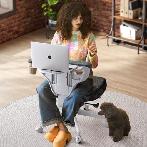 Newtral Criss Cross Legged Office Chair with Hidden Tray, Extra Wide Armless Comfy Desk Computer Task Seat, Multi-Position Recliner Chair for Home Office, Vanity & Yoga