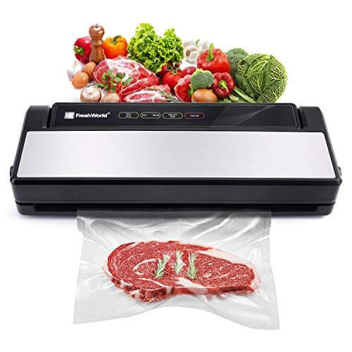 Fresh World Vacuum Sealer Machine, Food Sealer Machine 75KPA Automatic for Food Saving Dry/Moist Mode, Air Suction Hose, One-Touch,High Suction Power Compact Design with 10 Vacuum Sealer Bags