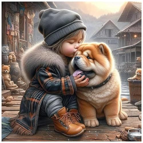 Lophomie Dog Diamond Art, Diamond Art Kits for Adults, 5D Diamond Painting Kits Beginners, DIY Round Full Drill Paint with Diamonds Crafts for Home Wall Decor Gifts 14x14 in