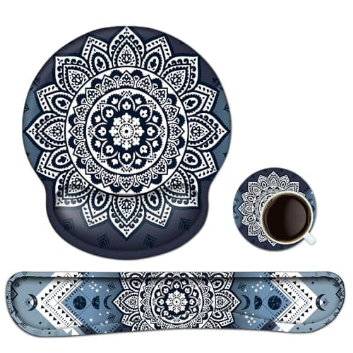 Lauspuck Keyboard Wrist Rest, Ergonomic Mouse Pad Wrist Support, Memory Foam Wrist Rest, Anti-Slip Base, Mousepad with Coaster for Computer Keyboard Office Home, Mandala